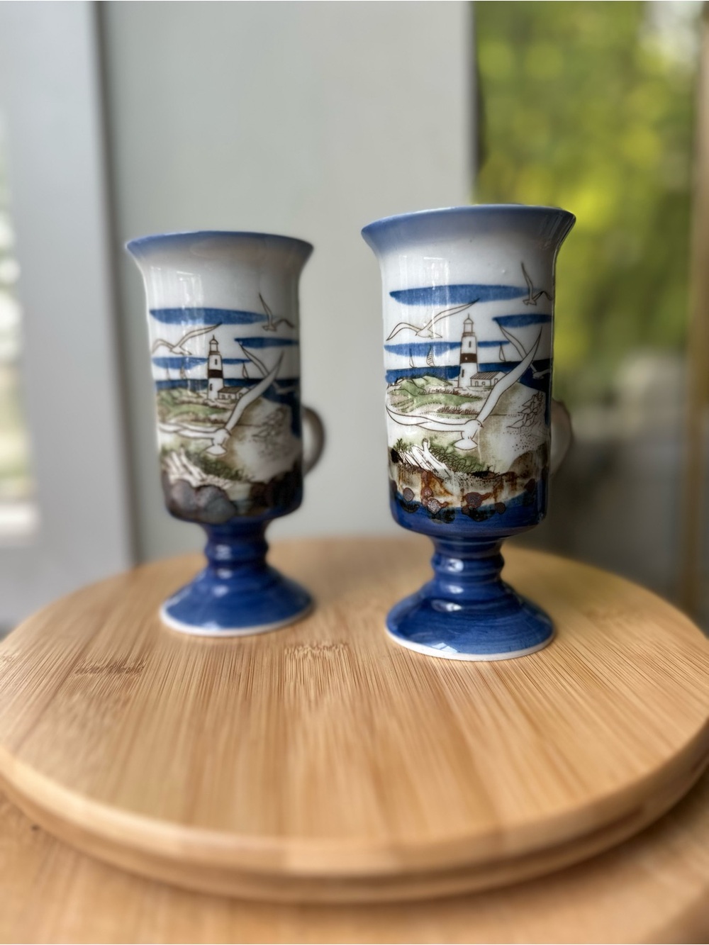 Otagiri Hand-Painted Lighthouse Pedestal Mugs Vintage/New